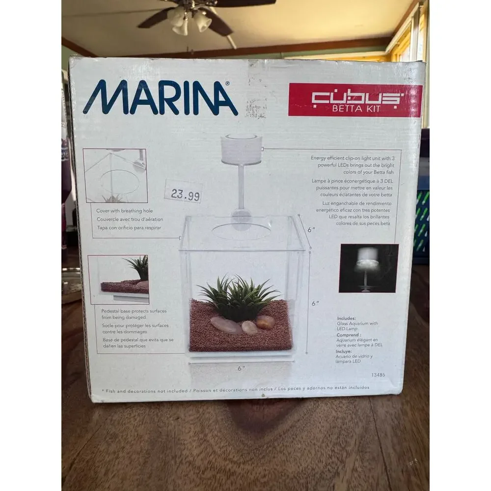 BETA AQUARIUM Marina Cubus Betta Kit Glass Aquarium With LED Lamp